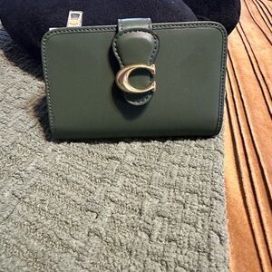 Coach Green Wallet with Gold Accent